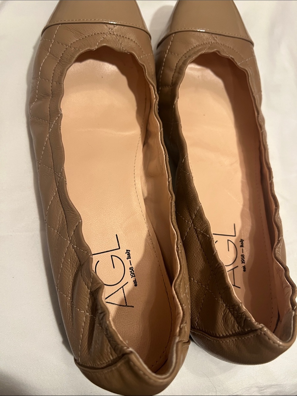 AGL Quilted Taupe Leather Ballet Flats